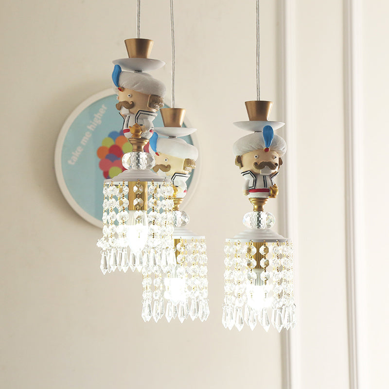 Puppet Chadow Hanging Lightture Metal 1/3 Lights Prendants Modern Pendant Lighting en blanc avec une goutte de cristal