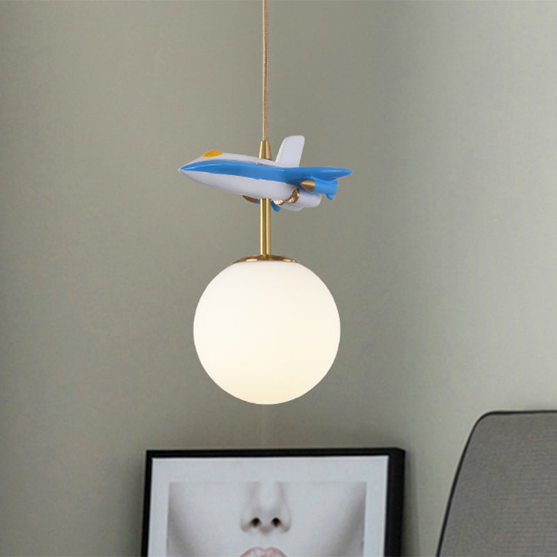 Airplane Ceiling Pendant Light Kids Metal 1 Light White/Blue Suspension Light for Bedroom