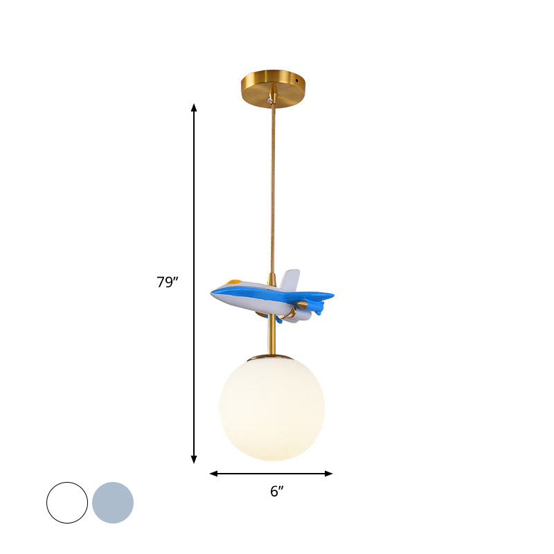 Airplane Ceiling Pendant Light Kids Metal 1 Light White/Blue Suspension Light for Bedroom