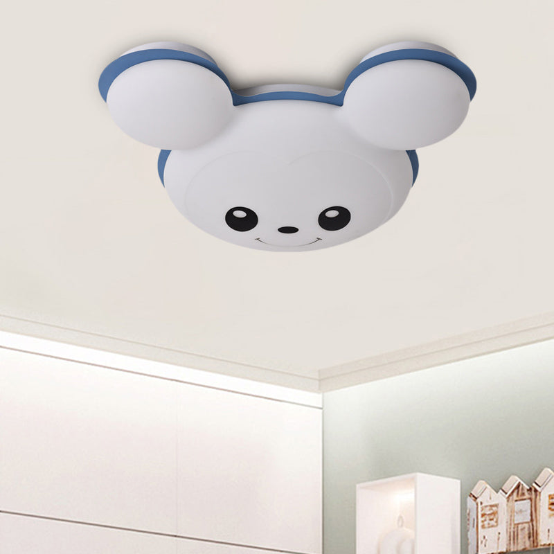 Mouse Head Acrylic Ceiling Flush Cartoon Grey/Yellow/Blue LED Flush Mount Lighting Fixture for Bedroom