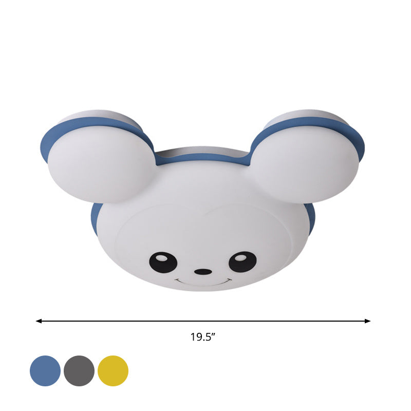 Mouse Head Acrylic Ceiling Flush Cartoon Grey/Yellow/Blue LED Flush Mount Lighting Fixture for Bedroom