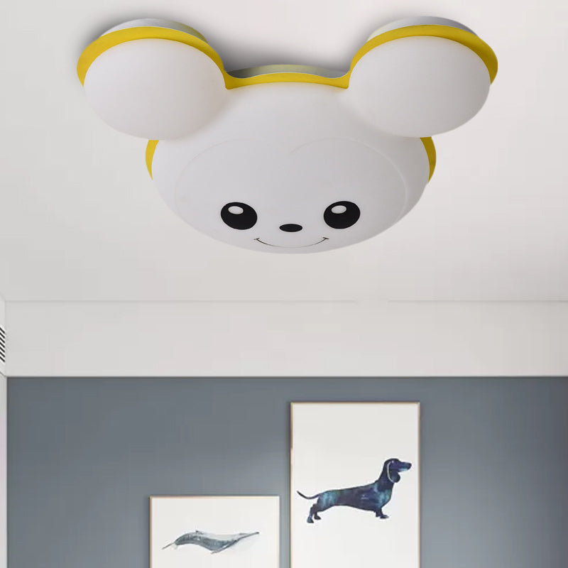 Mouse Head Acrylic Ceiling Flush Cartoon Grey/Yellow/Blue LED Flush Mount Lighting Fixture for Bedroom