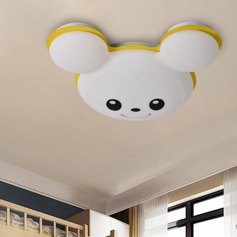 Mouse Head Acrylic Ceiling Flush Cartoon Grey/Yellow/Blue LED Flush Mount Lighting Fixture for Bedroom