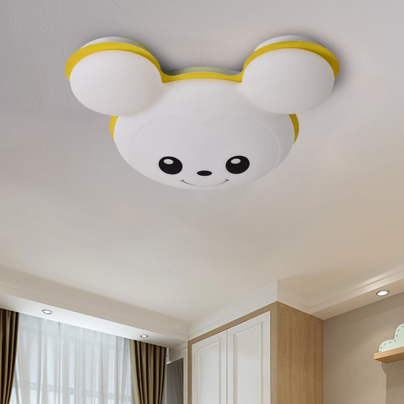 Mouse Head Acrylic Ceiling Flush Cartoon Grey/Yellow/Blue LED Flush Mount Lighting Fixture for Bedroom