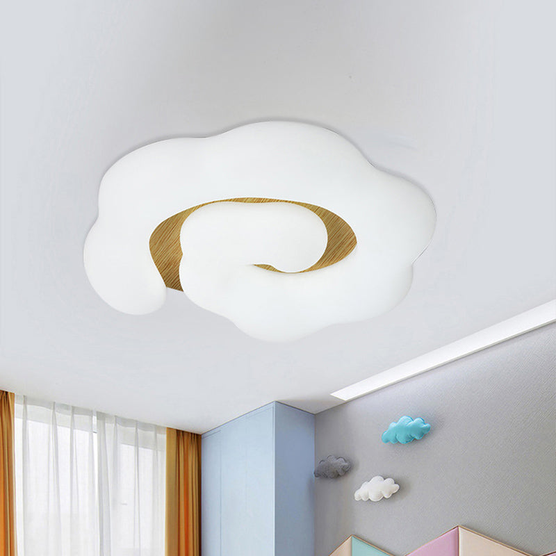 Wood Cloud Ceiling Light Fixture Nordic LED Plastic Flush Mount Lighting for Children Bedroom