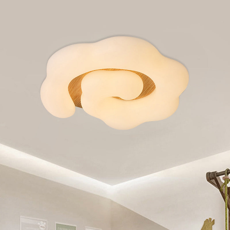 Wood Cloud Ceiling Light Fixture Nordic LED Plastic Flush Mount Lighting for Children Bedroom