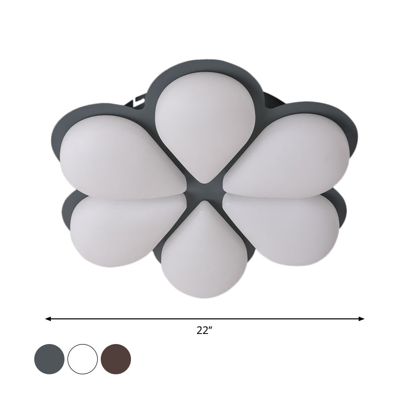 Plastic Petal Flush Ceiling Light Kids LED Flush Mount Lighting Fixture in Grey/White/Coffee for Bedroom