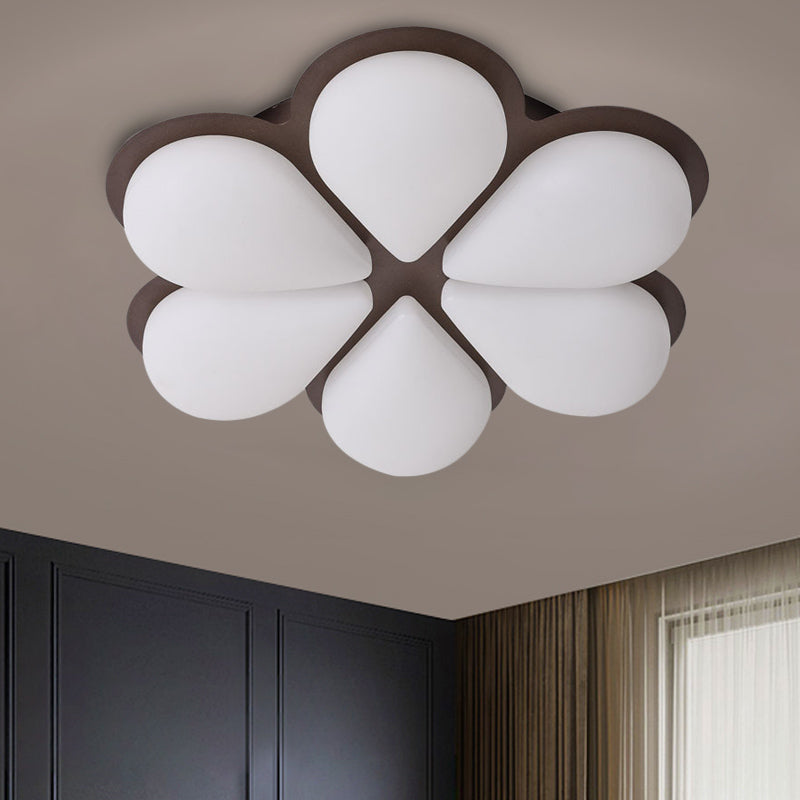 Plastic Petal Flush Ceiling Light Kids LED Flush Mount Lighting Fixture in Grey/White/Coffee for Bedroom