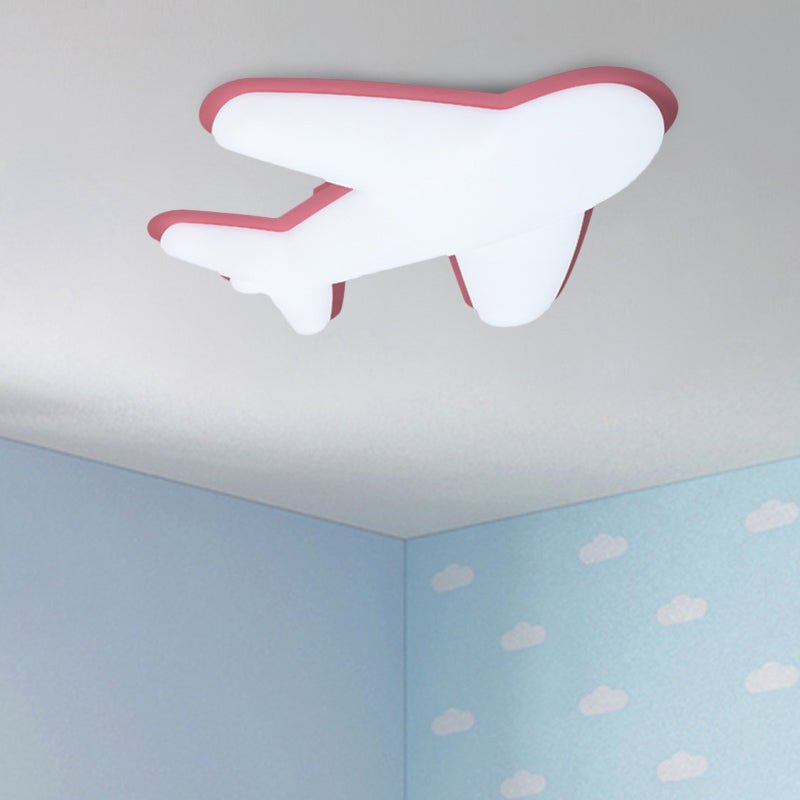 Airplane Bedroom Flush Light Fixture Plastic LED Cartoon Flush Mount Recessed Lighting in Pink/Yellow/Blue