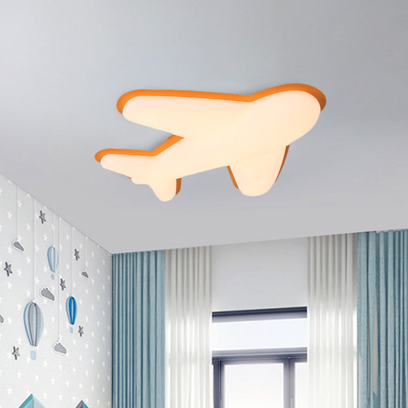 Airplane Bedroom Flush Light Fixture Plastic LED Cartoon Flush Mount Recessed Lighting in Pink/Yellow/Blue