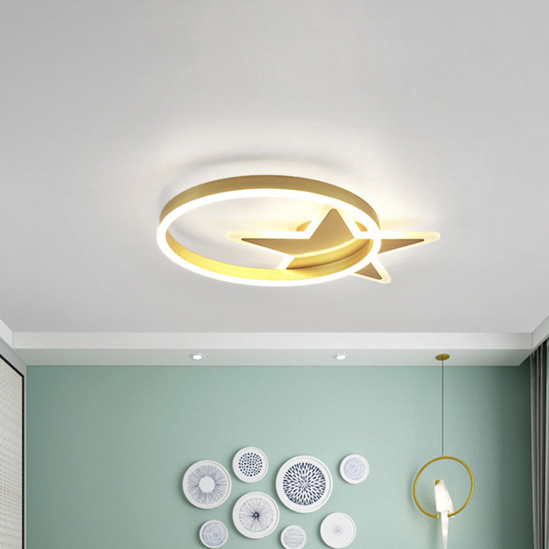 Acrylic Star and Circle Flush Light Contemporary LED Gold Flush Mount Lighting Fixture in Warm/White Light