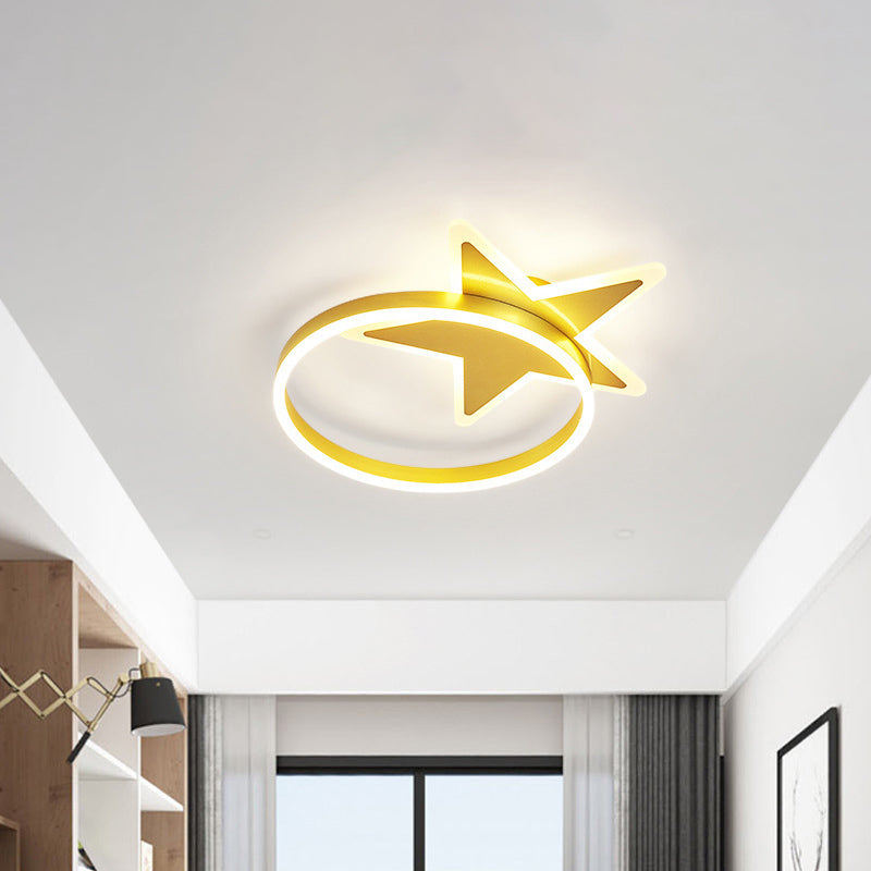 Acrylic Star and Circle Flush Light Contemporary LED Gold Flush Mount Lighting Fixture in Warm/White Light