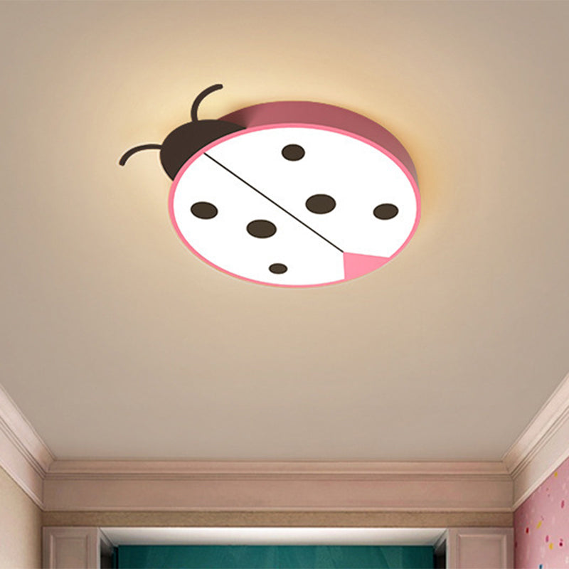 Ladybug Flush Mount Light Fixture Cartoon Acrylic Rose Red/Yellow LED Flushmount Lighting for Children Bedroom