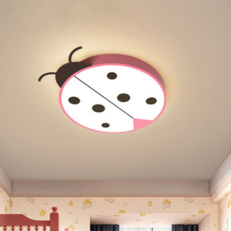 Ladybug Flush Mount Light Fixture Cartoon Acryl Rose Rood/Gele LED -spoelingverlichting voor kinderen Slaapkamer