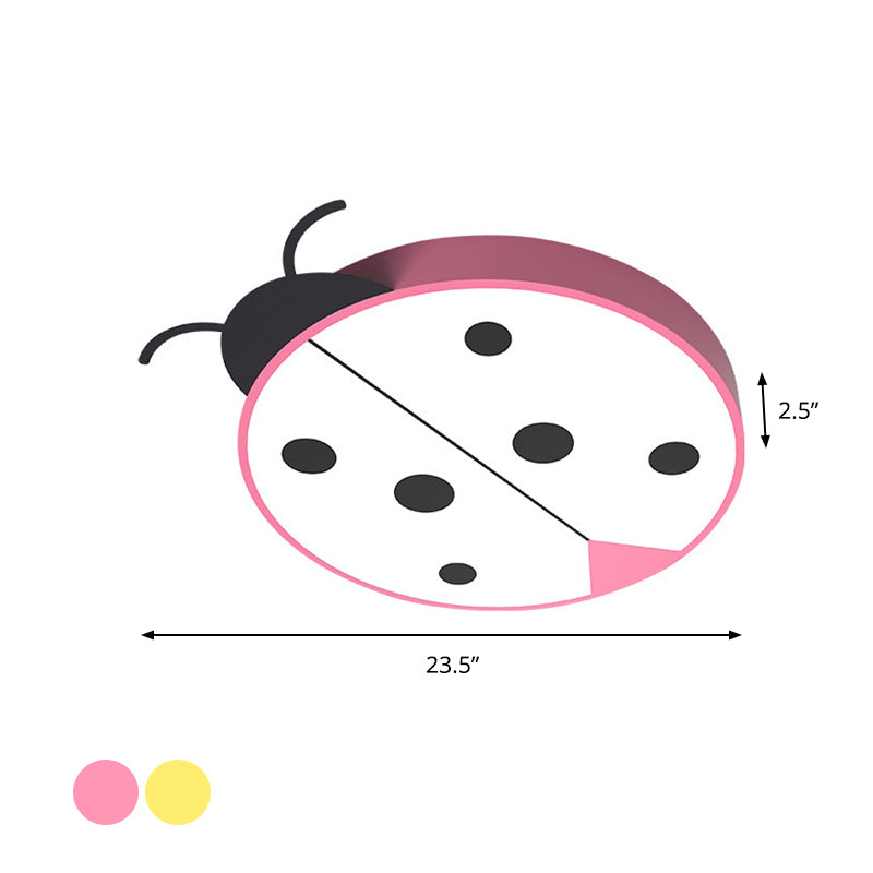 Ladybug Flush Mount Light Fixture Cartoon Acrylic Rose Red/Yellow LED Flushmount Lighting for Children Bedroom