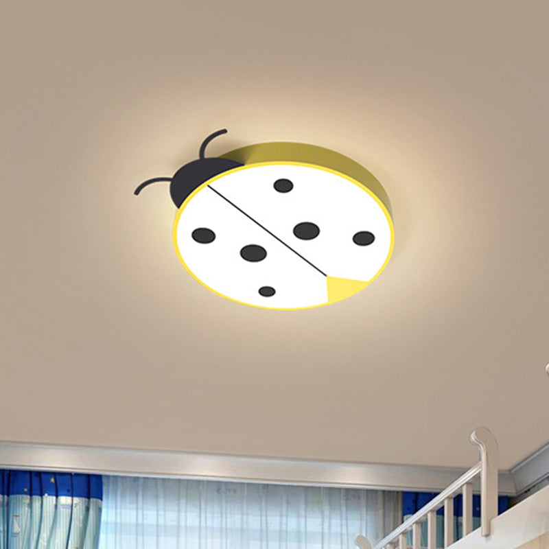 Ladybug Flush Mount Light Fixture Cartoon Acryl Rose Rood/Gele LED -spoelingverlichting voor kinderen Slaapkamer