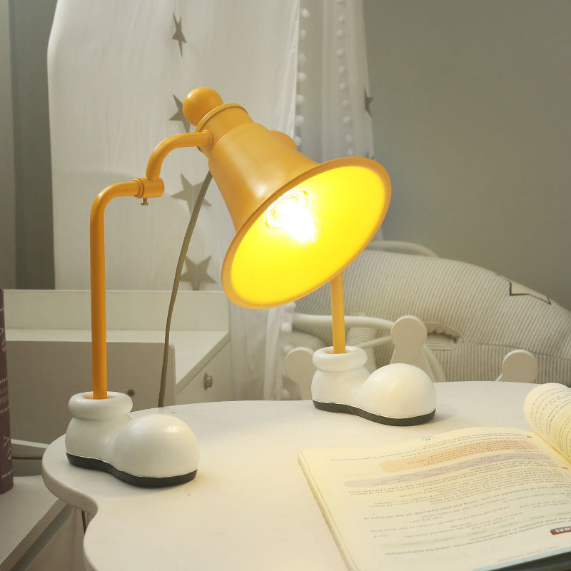 Trumpet Reading Book Light Kids Metal Single Bulb Yellow Study Lamp with Shoes Base