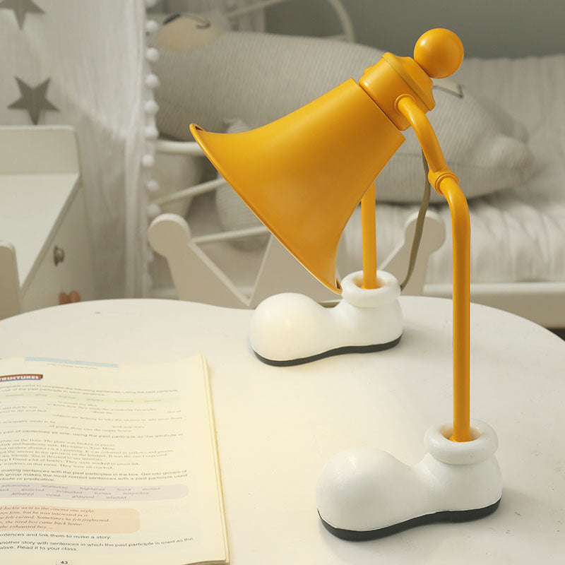 Trumpet Reading Book Light Kids Metal Single Bulb Yellow Study Lamp with Shoes Base