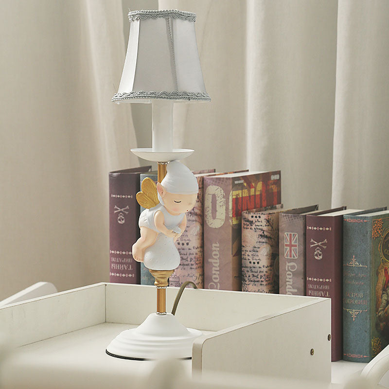 Elf Base Bedside Small Desk Light Resin 1 Head Kids Task Lighting with Empire Shade in White and Gold