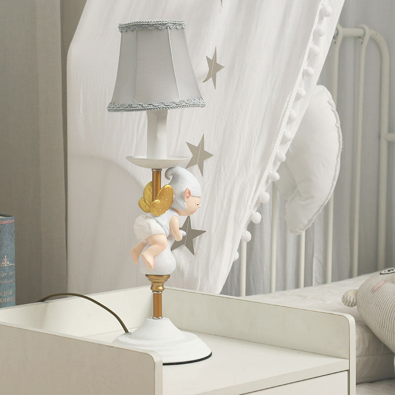 Elf Base Bedside Small Desk Light Resin 1 Head Kids Task Lighting with Empire Shade in White and Gold