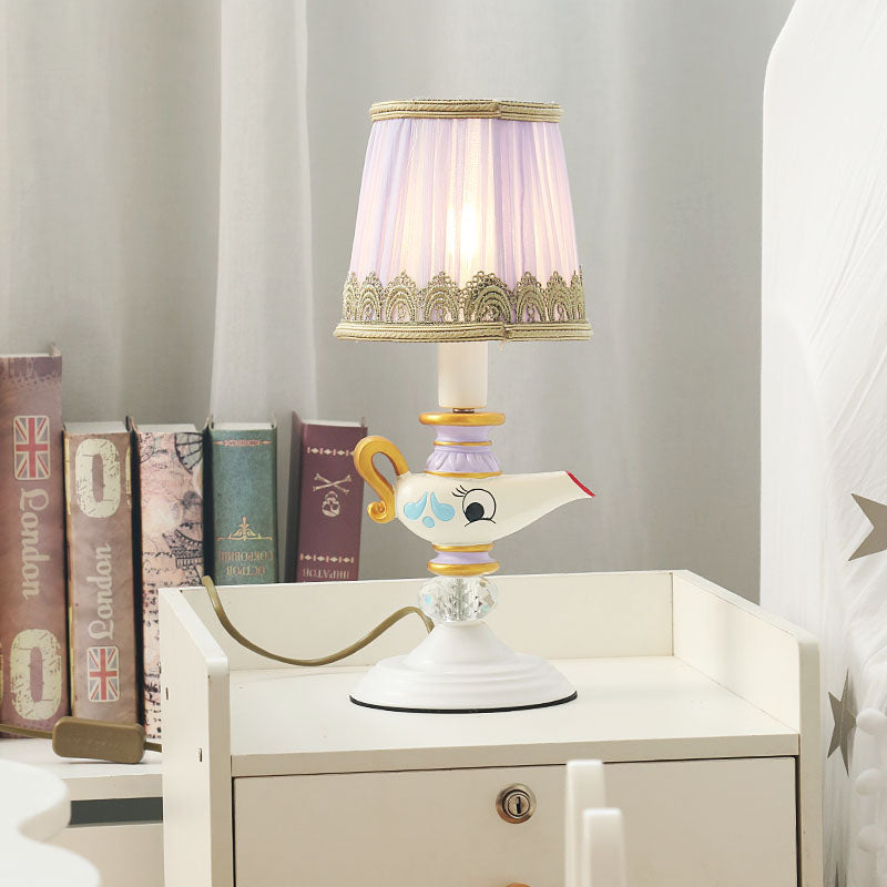 Contemporary Teapot Resin Reading Lamp 1 Light White Task Lighting for Bedside with Barrel Shade