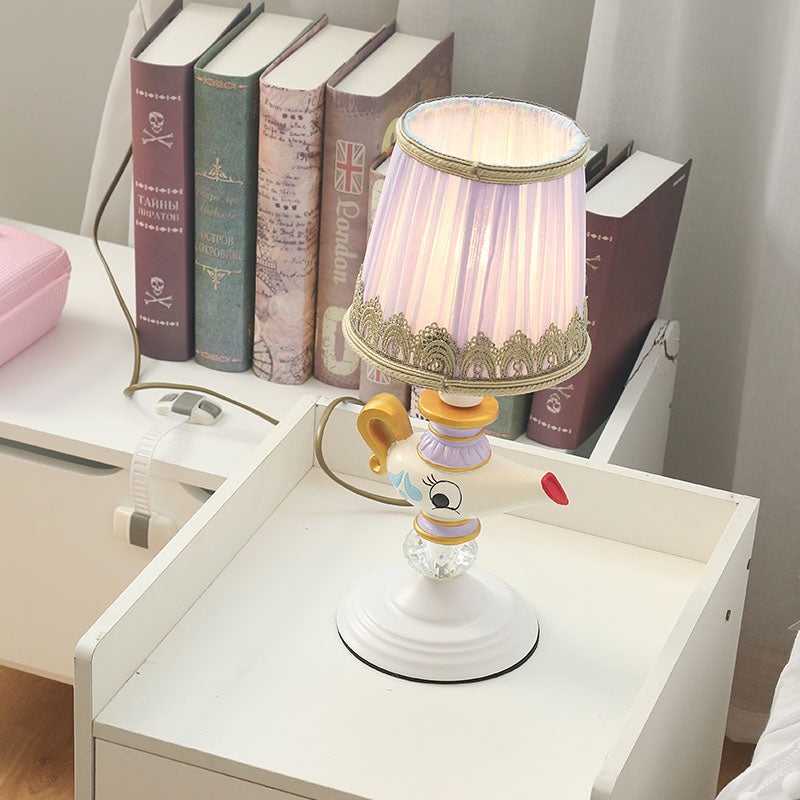 Contemporary Teapot Resin Reading Lamp 1 Light White Task Lighting for Bedside with Barrel Shade