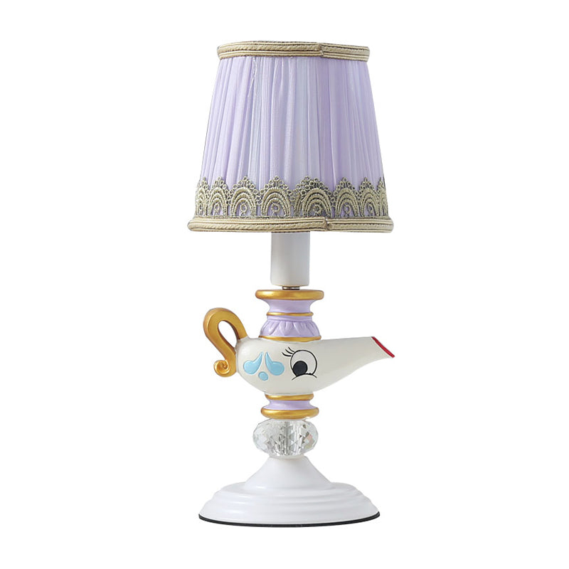 Contemporary Teapot Resin Reading Lamp 1 Light White Task Lighting for Bedside with Barrel Shade