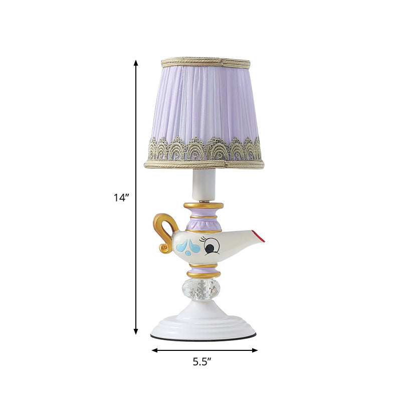 Contemporary Teapot Resin Reading Lamp 1 Light White Task Lighting for Bedside with Barrel Shade