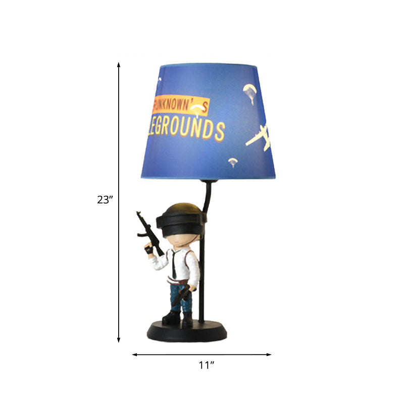 Barrel Night Light Kids Tessuto Kids 1 Head Blue Table Lamp per camera da letto con decorazione di Squatting/Standing Soldier