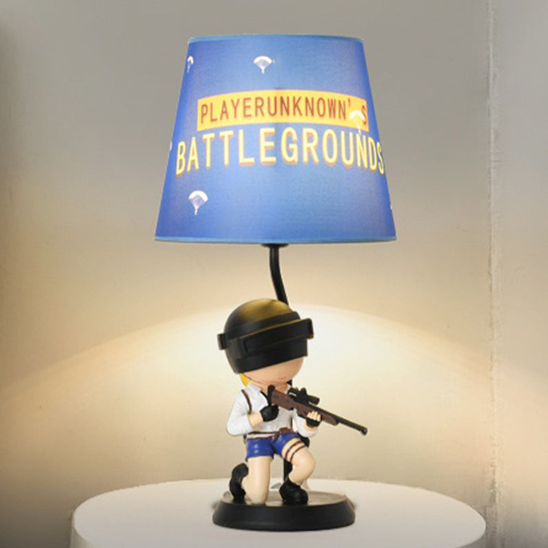 Barrel Night Light Kids Tessuto Kids 1 Head Blue Table Lamp per camera da letto con decorazione di Squatting/Standing Soldier