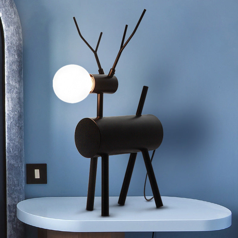 Deer Bedroom Table Light Metal 1 Bulb Creative Nightstand Lamp in Black with Plug In Cord