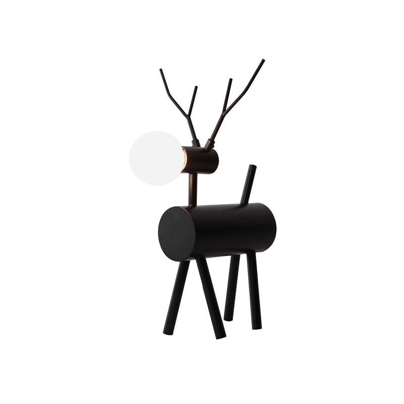 Deer Bedroom Table Light Metal 1 Bulb Creative Nightstand Lamp in Black with Plug In Cord