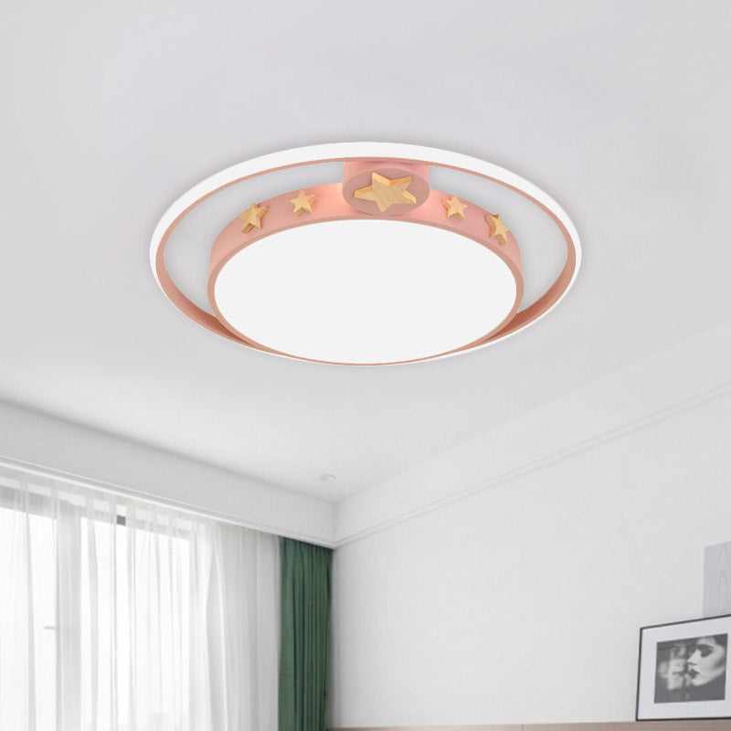 Acrylic Round Flush Mounted Lighting Cartoon Led Ceiling Lamp in Pink/White/Gray for Bedroom