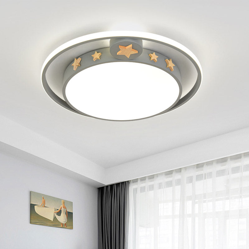 Acrylic Round Flush Mounted Lighting Cartoon Led Ceiling Lamp in Pink/White/Gray for Bedroom