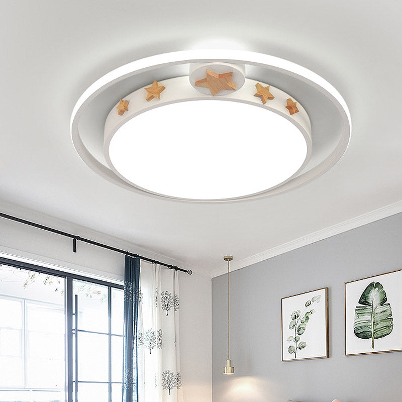 Acrylic Round Flush Mounted Lighting Cartoon Led Ceiling Lamp in Pink/White/Gray for Bedroom