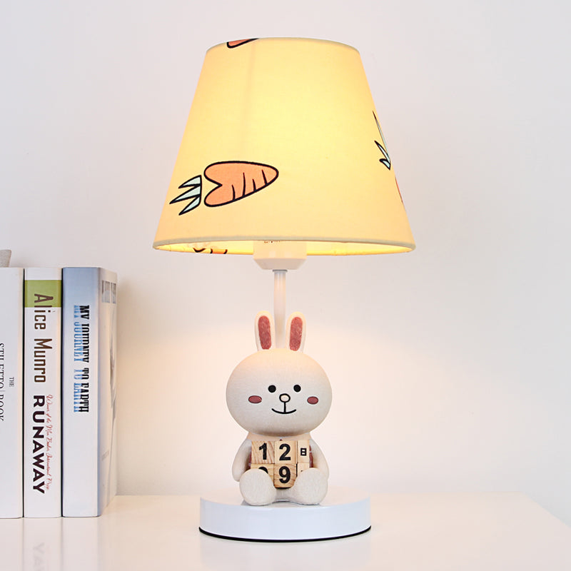 Kids Cartoon Bear/Rabbit Base Reading Book Light Fabric 1 Head Study Room Task Lighting in White/Brown