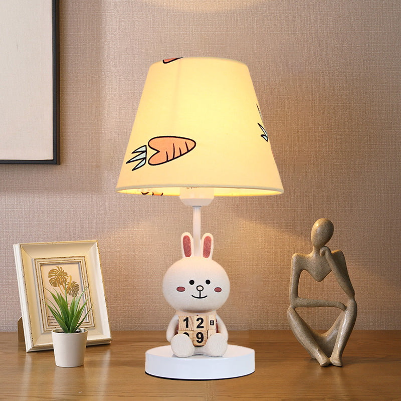 Kids Cartoon Bear/Rabbit Base Reading Book Light Fabric 1 Head Study Room Task Lighting in White/Brown