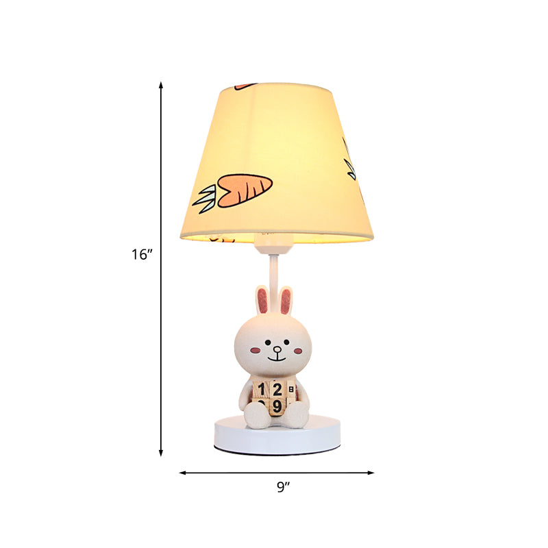 Kids Cartoon Bear/Rabbit Base Reading Book Light Fabric 1 Head Study Room Task Lighting in White/Brown