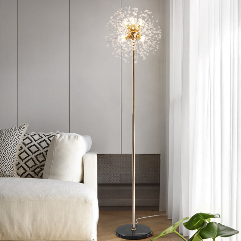 Modern Style Urchin Floor Lamp 8-Light Faceted Crystal Bead Stand Up Light in Gold