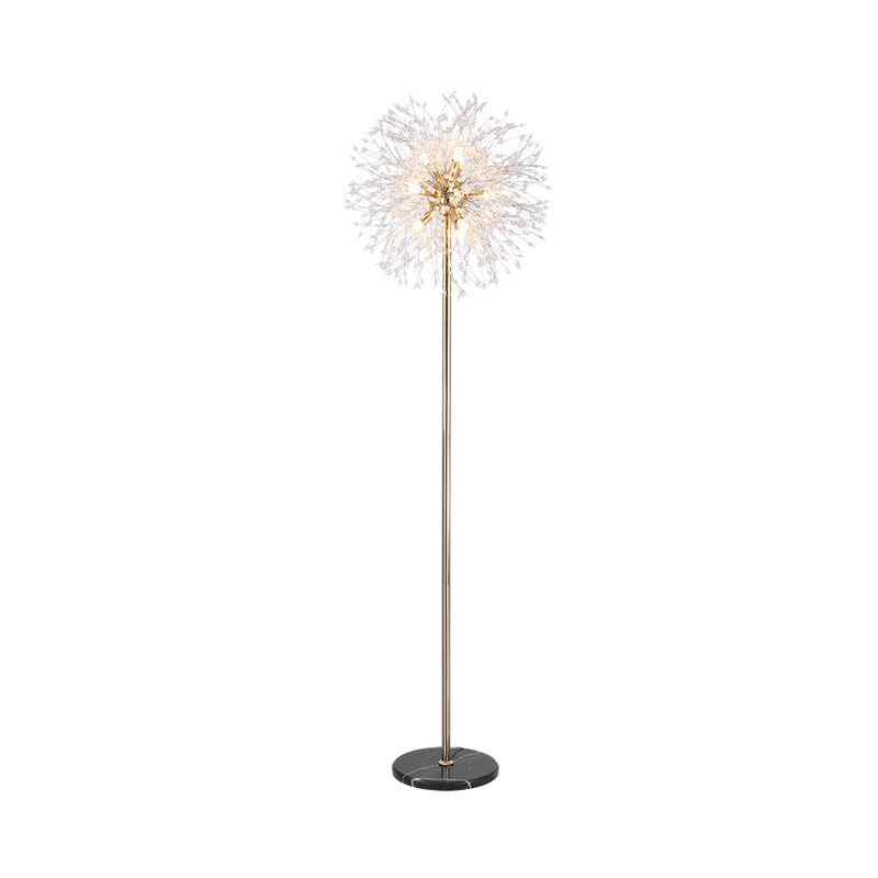 Modern Style Urchin Floor Lamp 8-Light Faceted Crystal Bead Stand Up Light in Gold