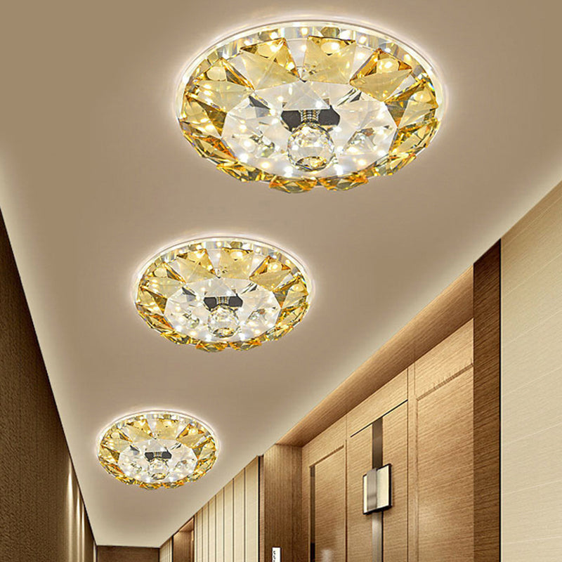 LED Flushmount Ceiling Lamp Simple Style Round Faceted Crystal Flush Mount Light in Yellow, Warm/White Light