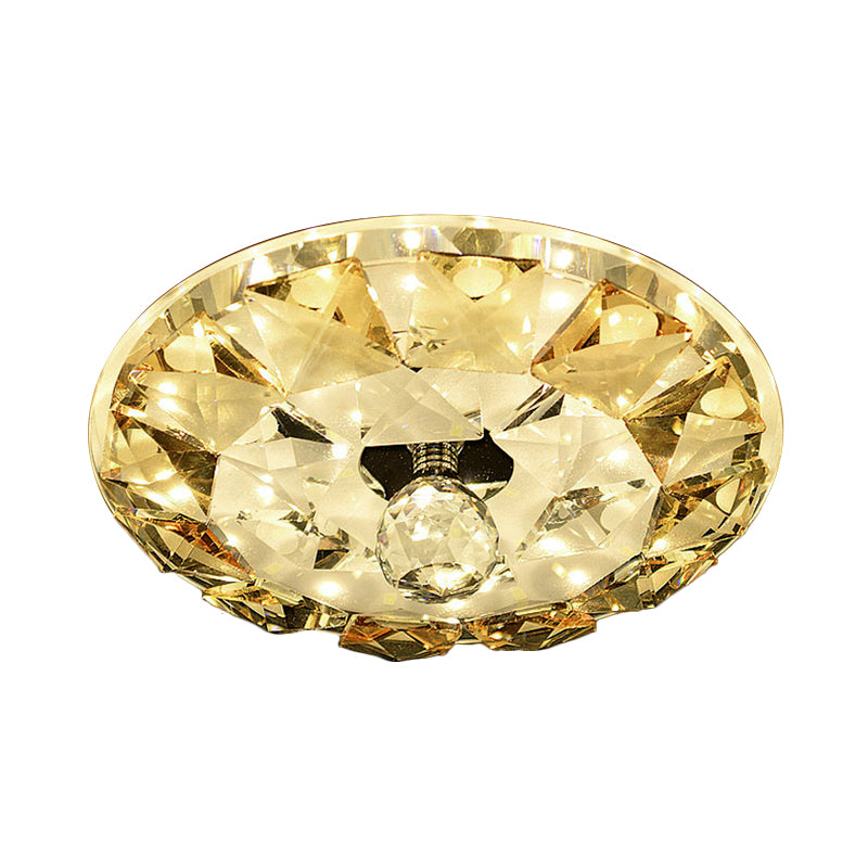 LED Flushmount Ceiling Lamp Simple Style Round Faceted Crystal Flush Mount Light in Yellow, Warm/White Light