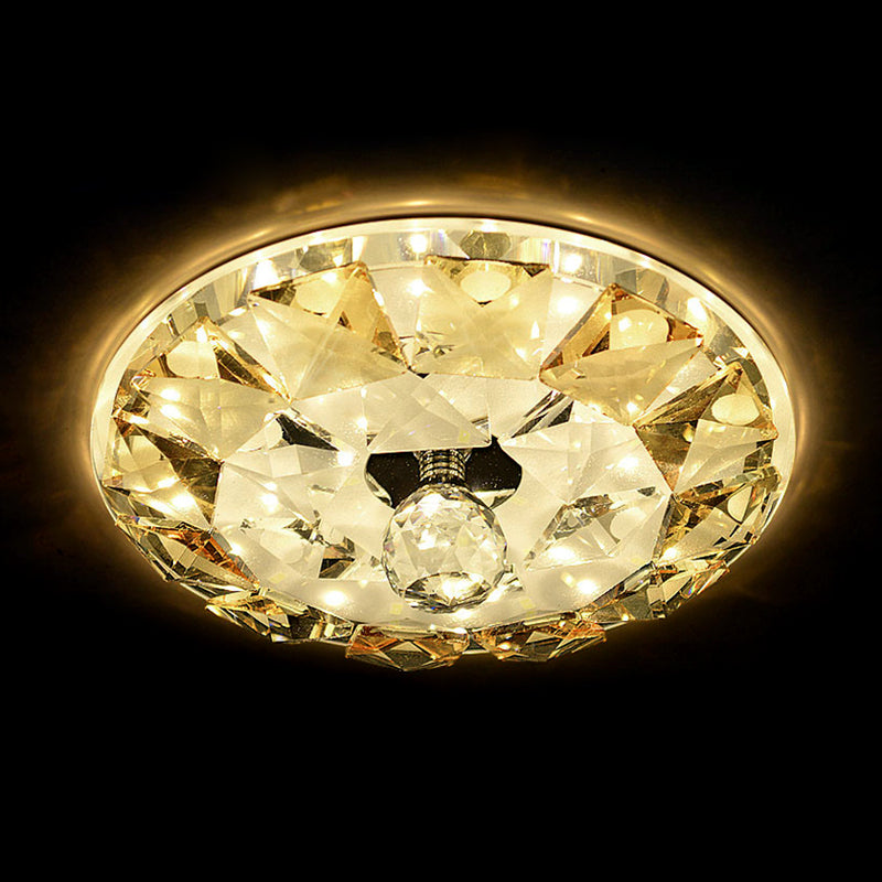 LED Flushmount Ceiling Lamp Simple Style Round Faceted Crystal Flush Mount Light in Yellow, Warm/White Light