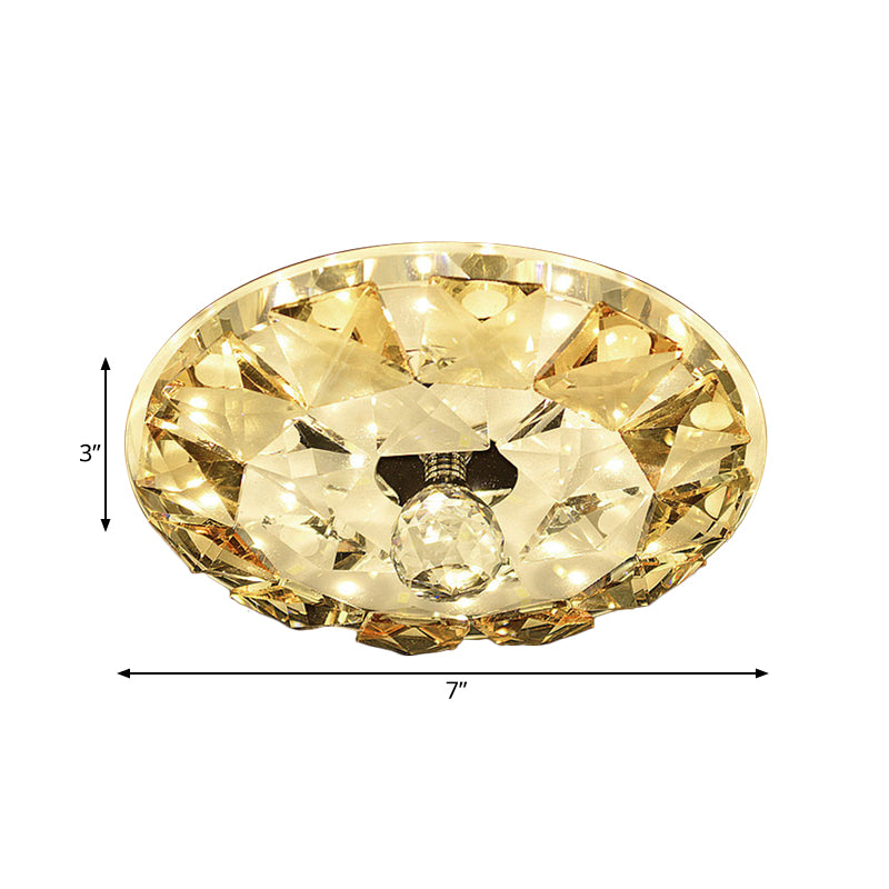 LED Flushmount Ceiling Lamp Simple Style Round Faceted Crystal Flush Mount Light in Yellow, Warm/White Light