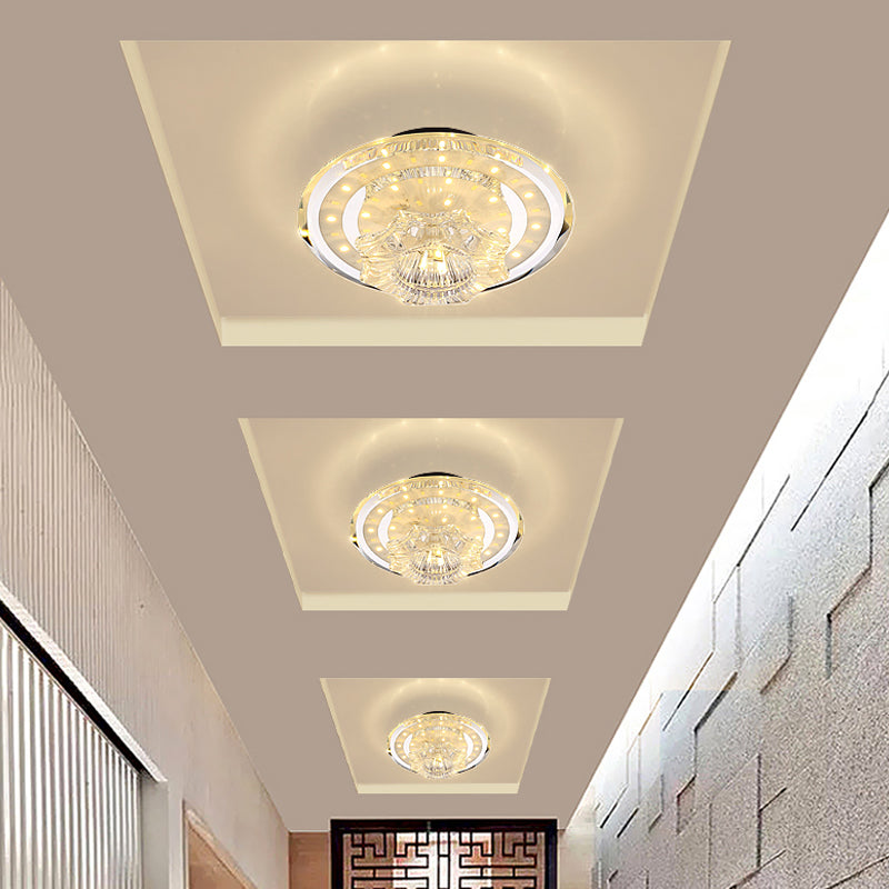 Minimal Petal Flush Light Fixture LED Clear Prismatic Crystal Close to Ceiling Lighting in Warm/White Light