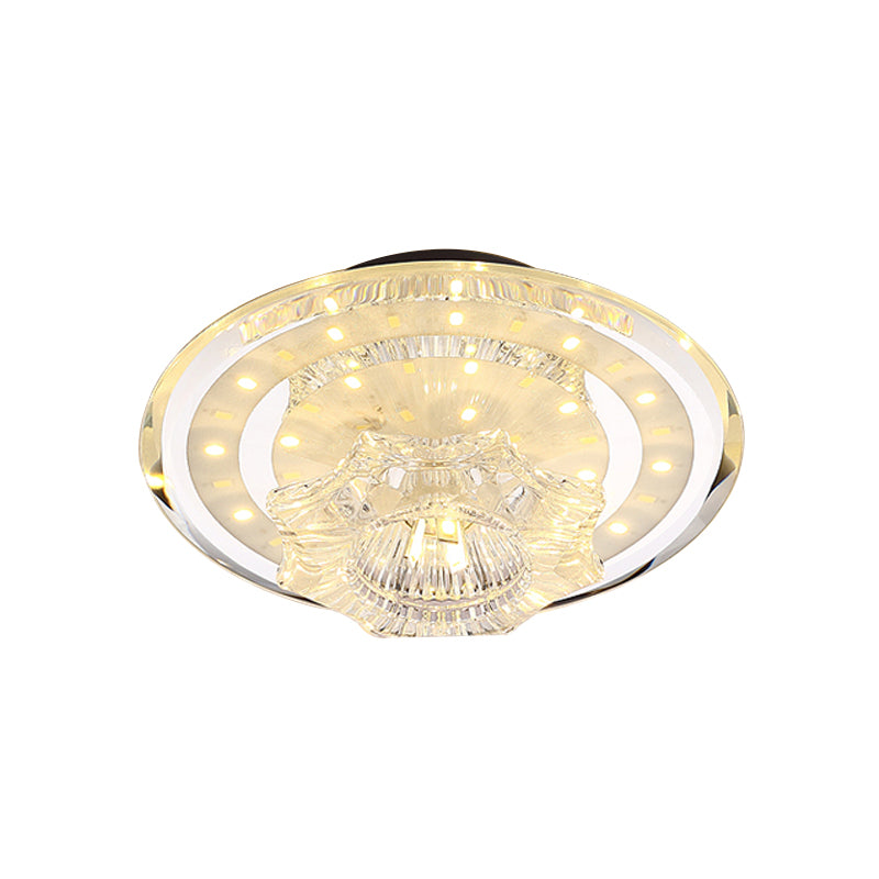 Minimal Petal Flush Light Fixture LED Clear Prismatic Crystal Close to Ceiling Lighting in Warm/White Light