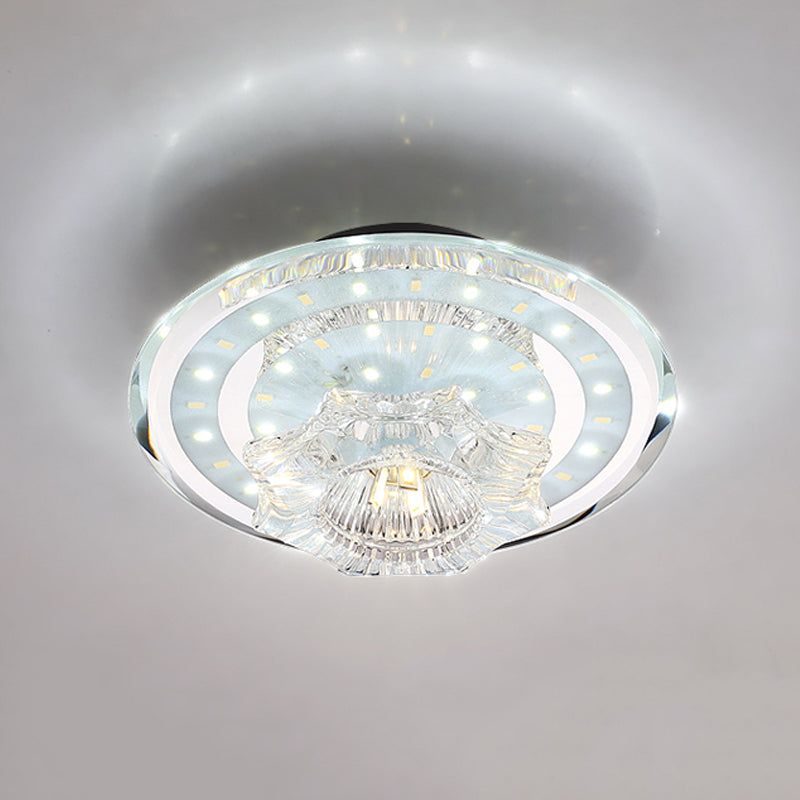 Minimal Petal Flush Light Fixture LED Clear Prismatic Crystal Close to Ceiling Lighting in Warm/White Light