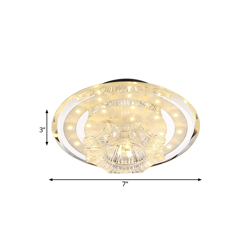 Minimal Petal Flush Light Fixture LED Clear Prismatic Crystal Close to Ceiling Lighting in Warm/White Light