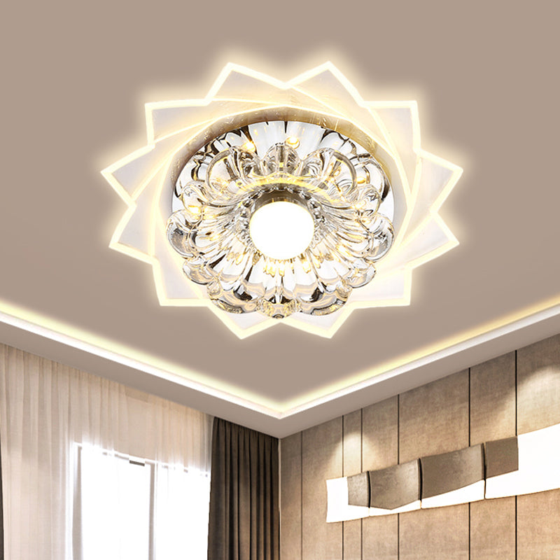 Clear K9 Crystal Flower Flushmount Light Modernist LED Corridor Ceiling Flush Mount in Warm/White Light