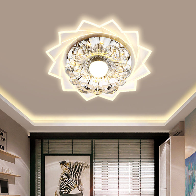 Clear K9 Crystal Flower Flushmount Light Modernist LED Corridor Ceiling Flush Mount in Warm/White Light